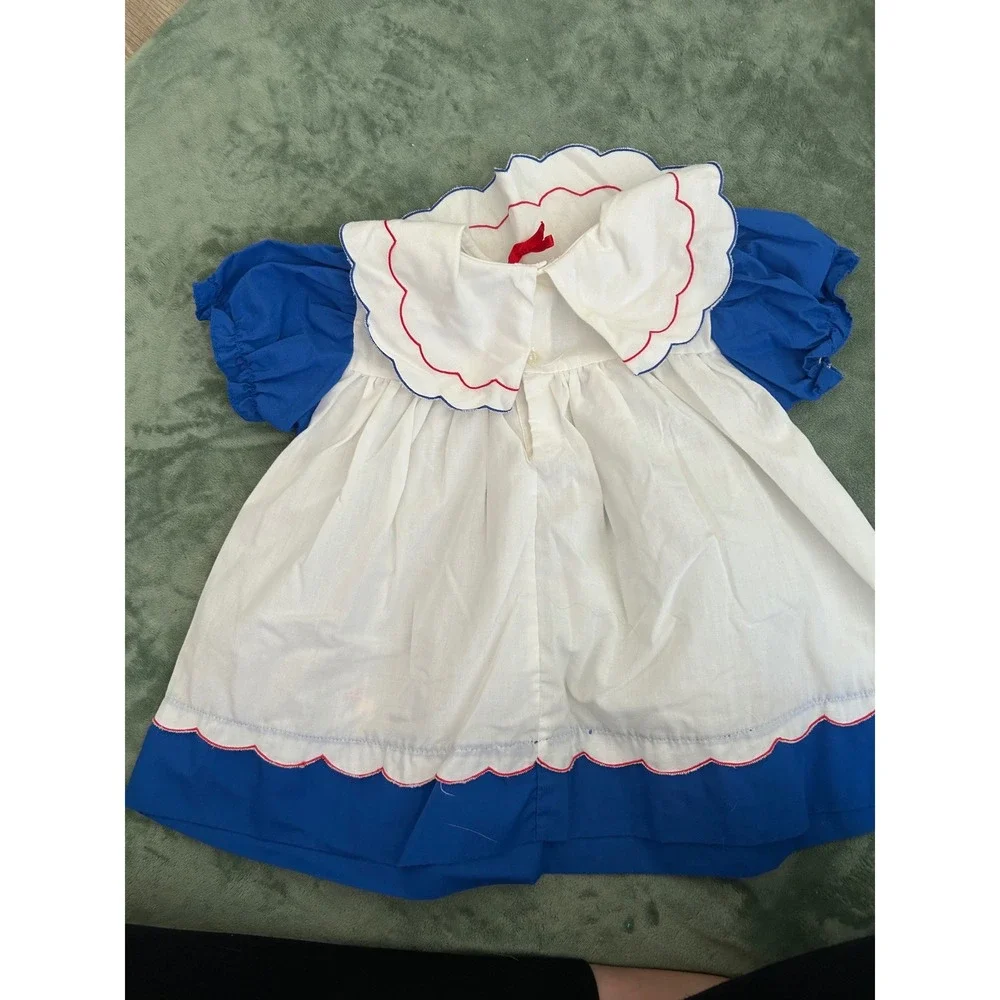 Vintage Kids Stuff Nautical Sailboat‎ Dress Blue White Scalloped 24m Nostalgia